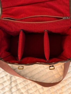 Canvas Camera Bag with Brown Leather Trim and Strap